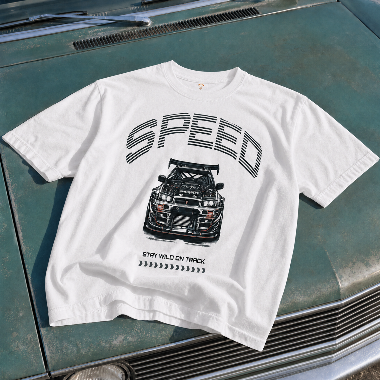 Car Speed White Graphic Regular Fit T-Shirt for Men