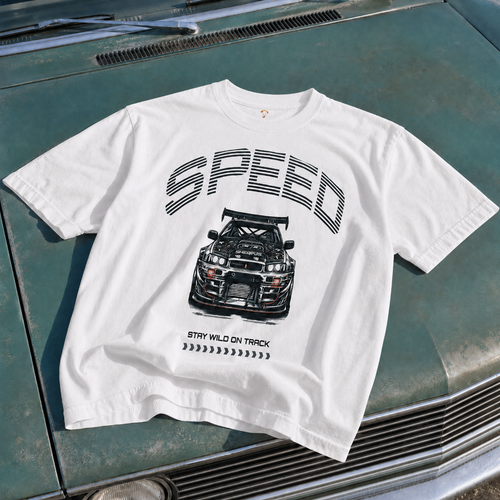 Car Speed White Graphic Regular Fit T-Shirt for Men