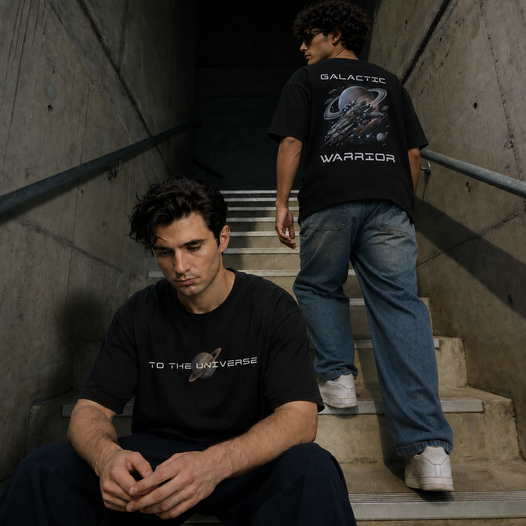 Galactic Warrior Black Oversized T-Shirt for Men