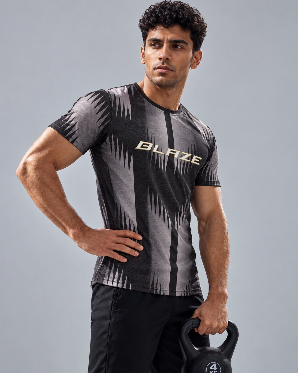 BLAZE Men's Black & Grey Jacquard Slim Dry Fit T-Shirt | EVOLVE by FREEFALLER
