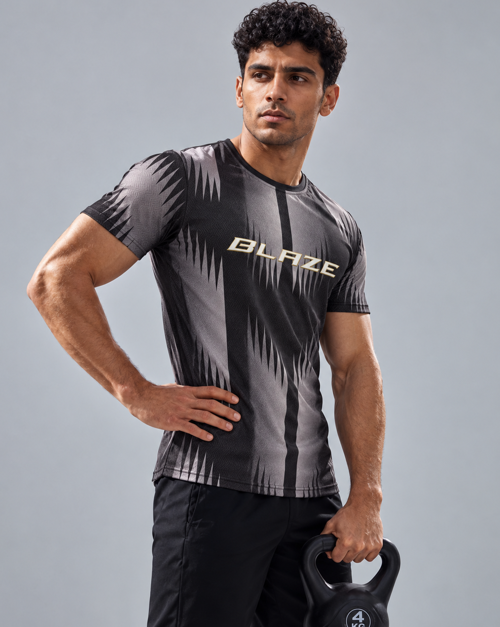 BLAZE Men's Black & Grey Jacquard Slim Dry Fit T-Shirt | EVOLVE by FREEFALLER