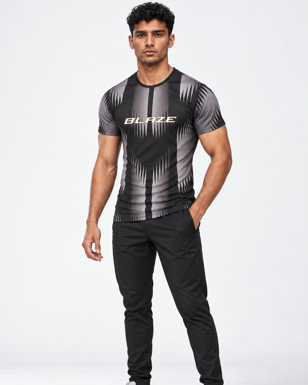 BLAZE Men's Black & Grey Jacquard Slim Dry Fit T-Shirt | EVOLVE by FREEFALLER