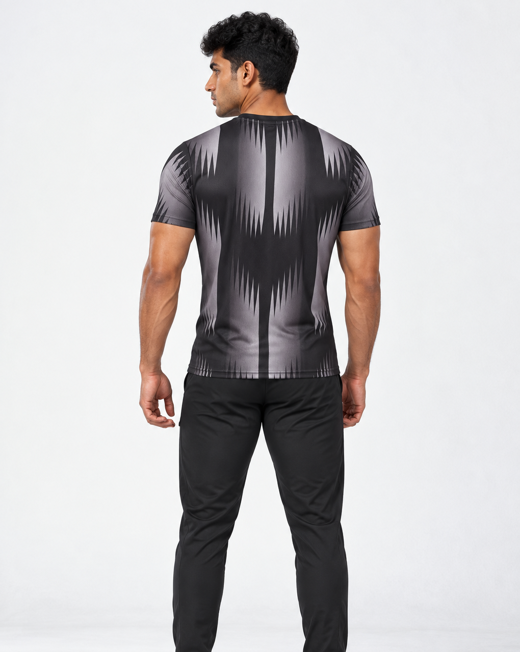 BLAZE Men's Black & Grey Jacquard Slim Dry Fit T-Shirt | EVOLVE by FREEFALLER