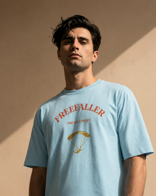 FREEFALLER Signature Logo Regular Fit T-Shirt - Men | Ice Blue | 100% Organic Cotton
