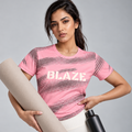 BLAZE Women's Pink & Grey Ombre Jacquard Slim Dry Fit T-Shirt | EVOLVE by FREEFALLER