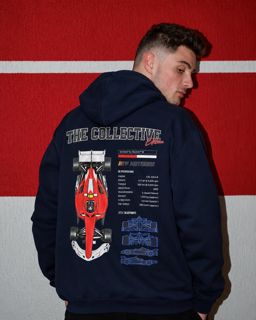 F1 Inspired - FF MOTOZEN Navy Blue Men's Oversized Graphic Hoodie | FREEFALLER