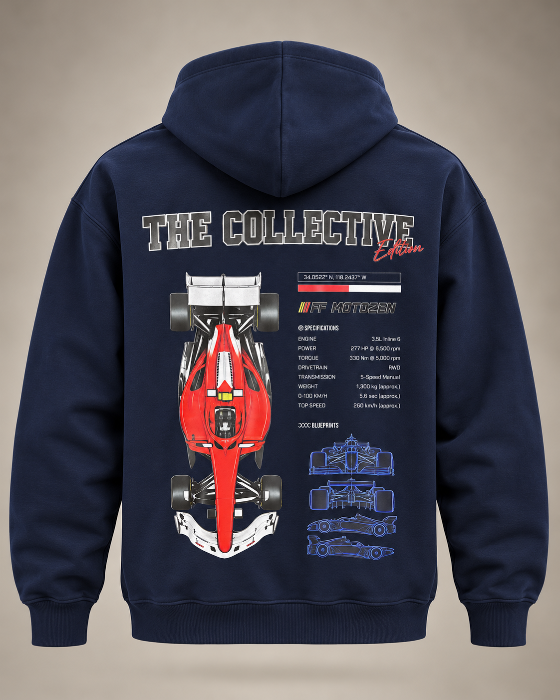F1 Inspired - FF MOTOZEN Navy Blue Men's Oversized Graphic Hoodie | FREEFALLER