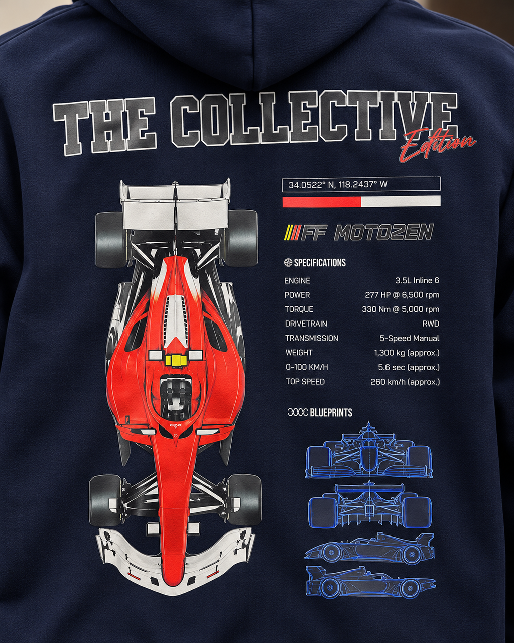 F1 Inspired - FF MOTOZEN Navy Blue Men's Oversized Graphic Hoodie | FREEFALLER