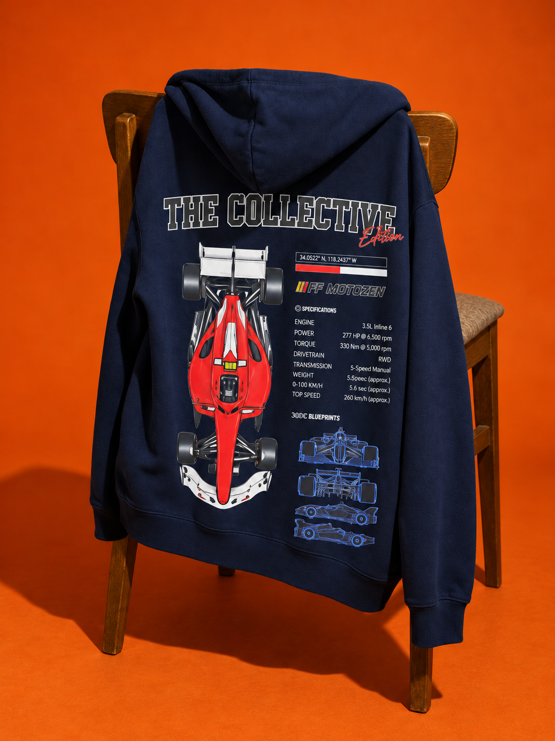 F1 Inspired - FF MOTOZEN Navy Blue Men's Oversized Graphic Hoodie | FREEFALLER