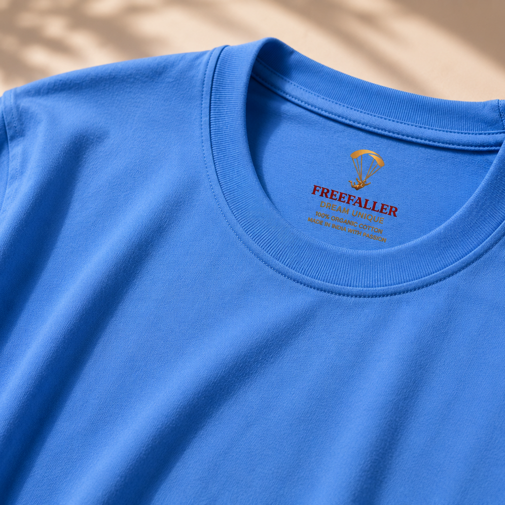 Blue Solid Regular Fit T-Shirt for Men | 100% Organic Cotton - FREEFALLER