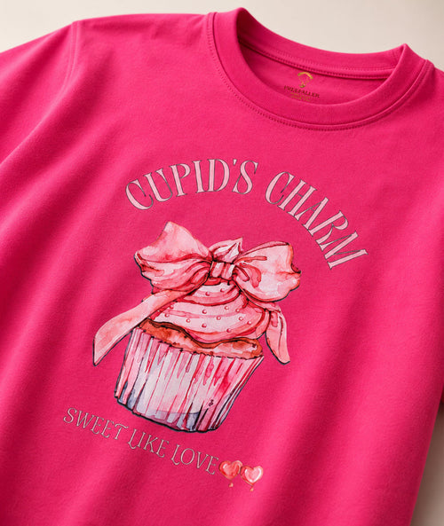 Cupid's Charm Pink Graphic Regular Fit T-Shirt for Women
