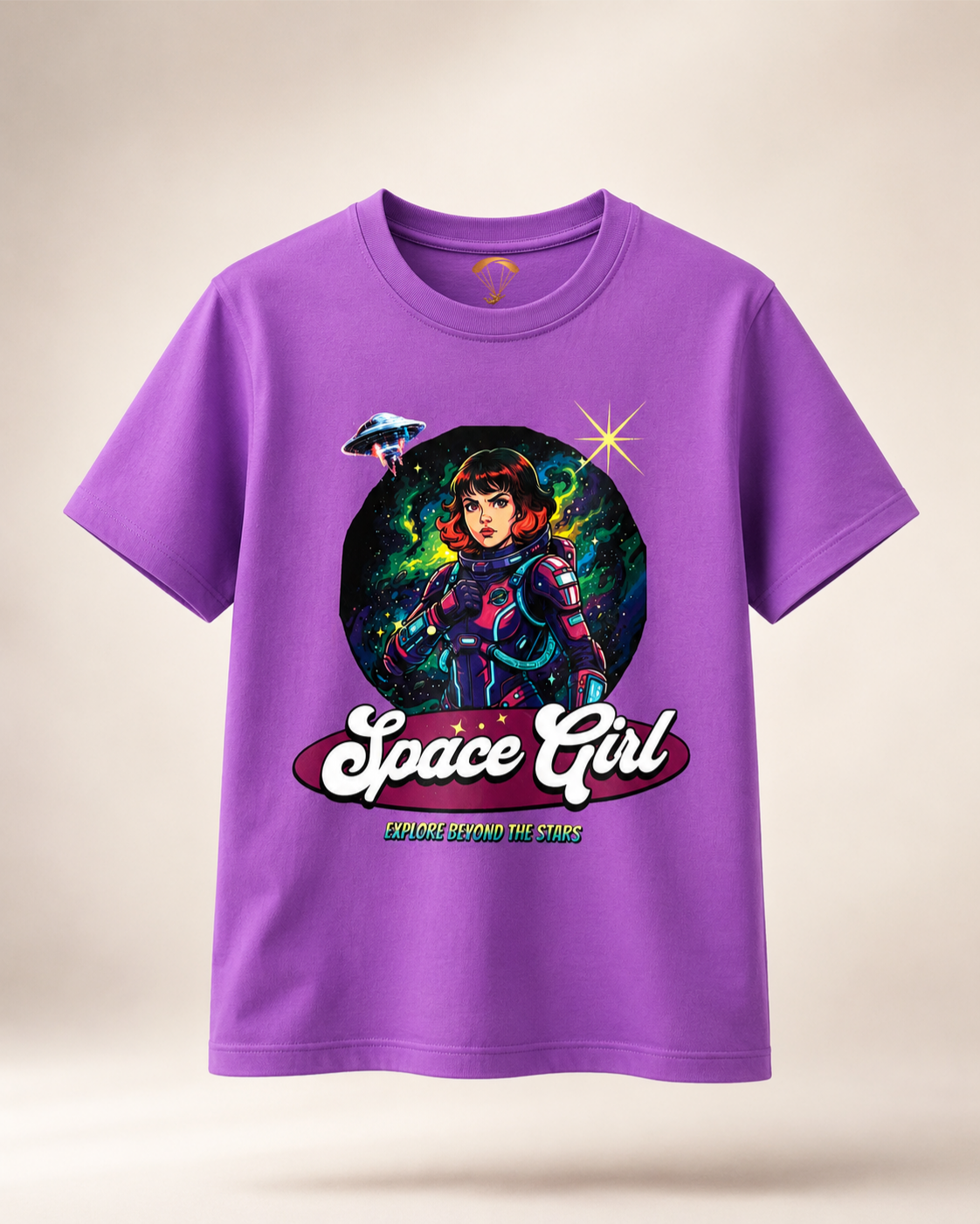 Space Girl Purple Graphic Regular Fit T-Shirt for Women